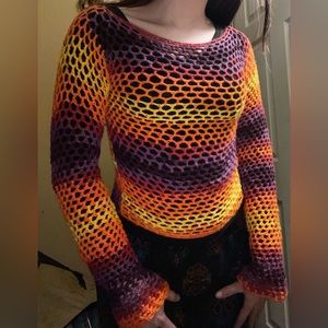 Multicolor Handmade Crochet Mesh/Fishnet Long Sleeve Shirt/Layer